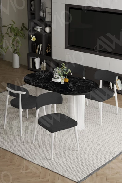 AVVİO ALESSA Beyaz PTT Ayak Polo Metal Sandalye 80X140 Yemek Masası Mutfak Masası Masa Sandalye Takımı ürün görseli