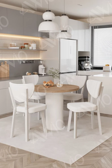 AVVİO Elma Yuvarlak Ceviz Mutfak Masa 4 Adet Sandalyeli Takım - Resim 2