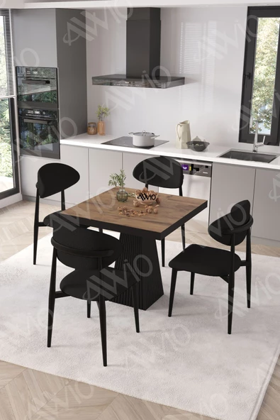 AVVİO ELİTE Siyah Polo Metal Sandalye 90X90 Kare  Yemek Masası Mutfak Masası Masa Sandalye Takımı - Resim 2