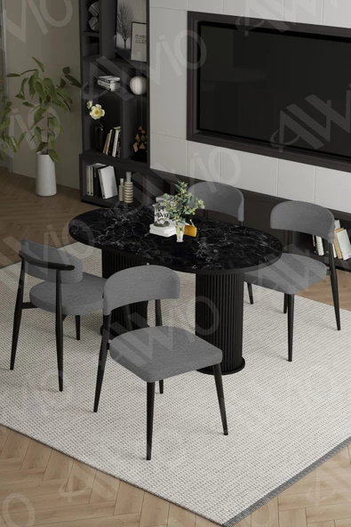 AVVİO SOPHİA  PTT Ayak  Siyah Polo Metal Sandalye 80X140 Yemek Masası Mutfak Masası Masa Sandalye Takımı ürün görseli