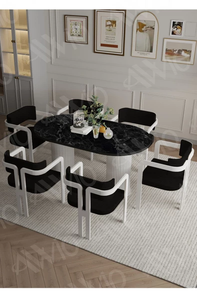 AVVİO ROMEO  Ptt Lake Mdf Ayak 6'lı Tokyo Metal Demonte Sandalye 80x160 Masa Sandalye Takımı ürün görseli