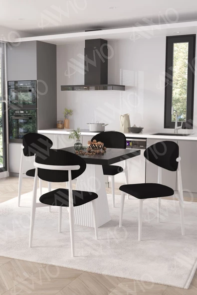 AVVİO Elizya Beyaz Polo Metal Sandalye 90X90 Kare  Yemek Masası Mutfak Masası Masa Sandalye Takımı ürün görseli