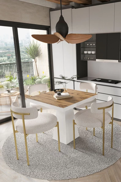 AVVİO ARONA  Beyaz Lake MDF Ayak  90x90 Yemek Masası Mutfak Masası 4 Kişilik Masa Takımı Teddy Sandalye ürün görseli