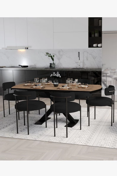 AVVİO Wella Lak Panel 80x130 Açılır Yemek Masası Mutfak Masası 6 Kişilik Masa Sandalye Takımı ürün görseli