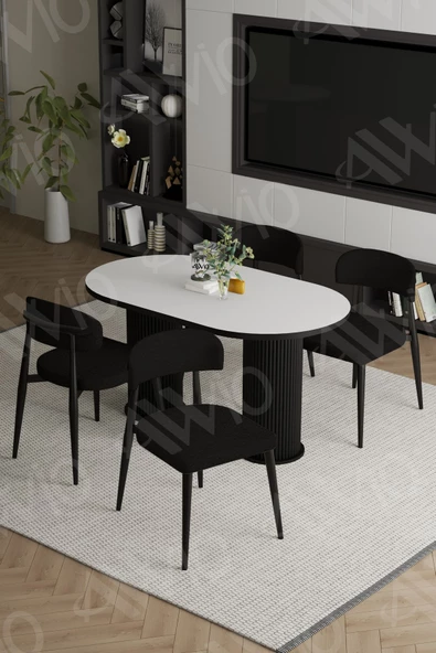 AVVİO NORM  PTT Ayak  Siyah Polo Metal Sandalye 80X140 Yemek Masası Mutfak Masası Masa Sandalye Takımı