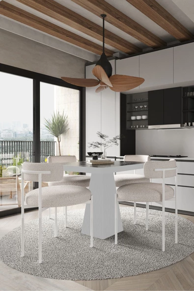 AVVİO Mayer  Beyaz Lake MDF Ayak  90x90 Yemek Masası Mutfak Masası 4 Kişilik Masa Takımı Teddy Sandalye - Resim 2