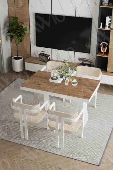 AVVİO Lato Lake Mdf Ayak Tokyo Demonte Sandalye 80x120 Yemek Masası Mutfak Masası 4 Kişilik ürün görseli
