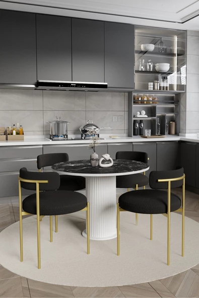 AVVİO LOREA  PTT Lake MDF Ayak 4'lü Teddy Sandalye 90X90  Masa Sandalye Takımı ( SANDALYE  BUKLE KUMAŞ) ürün görseli