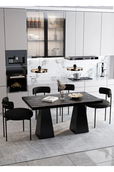 AVVİO Frame Lake Mdf Ayak Teddy Sandalye 80x140 Yemek Masası Mutfak Masası 4 Kişilik Masa Sandalye Takım ürün görseli