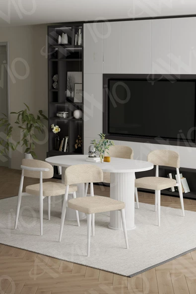 AVVİO LYON  Beyaz PTT Ayak Polo Metal Sandalye 80X140 Yemek Masası Mutfak Masası Masa Sandalye Takımı - Resim 2