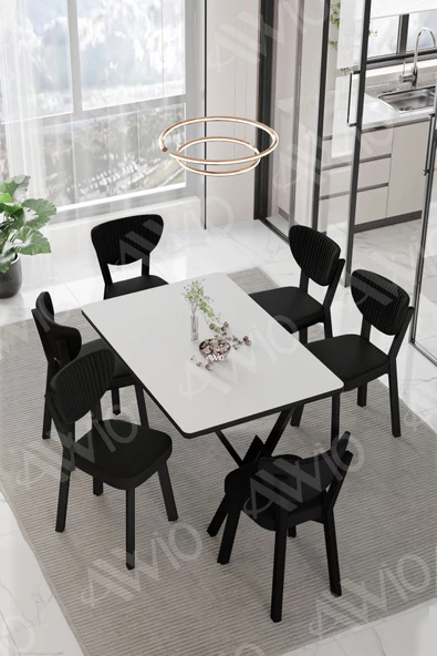 AVVİO MİDA  ELMA Sandalye 80x140 Yemek Masası Mutfak Masası 6 Kişilik Masa Sandalye Takım ürün görseli