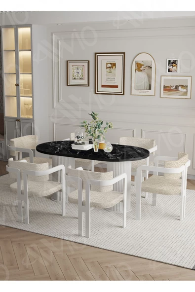 AVVİO ANFORA  Ptt Lake Mdf Ayak 6'lı Tokyo Metal Demonte Sandalye 80x160 Masa Sandalye Takımı - Resim 2