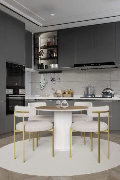 AVVİO ARMONY  PTT Lake MDF Ayak 4'lü Teddy Sandalye 90X90  Masa Sandalye Takımı ( SANDALYE  BUKLE KUMAŞ) - Resim 2