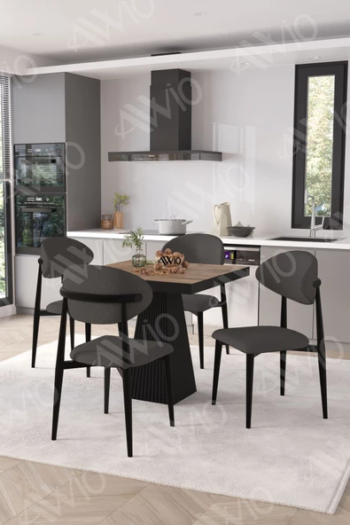AVVİO Vanessa Siyah Polo Metal Sandalye 90X90 Kare  Yemek Masası Mutfak Masası Masa Sandalye Takımı