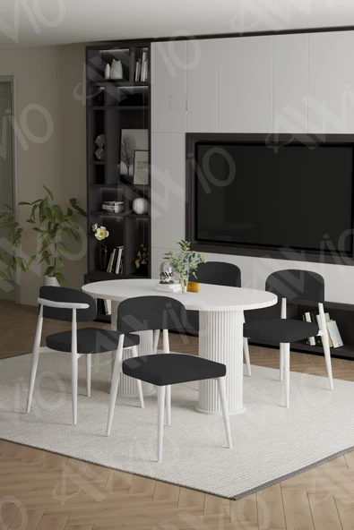 AVVİO ALESSA  Beyaz PTT Ayak Polo Metal Sandalye 80X140 Yemek Masası Mutfak Masası Masa Sandalye Takımı - Resim 2