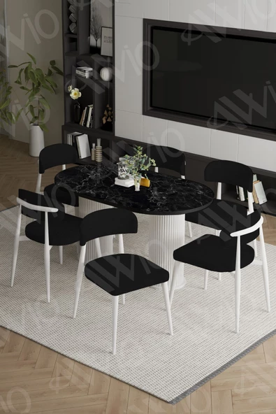 AVVİO LEA PTT Ayak  BEYAZ Polo Metal Sandalye 80X160 Yemek Masası Mutfak Masası Masa Sandalye Takımı - Resim 2