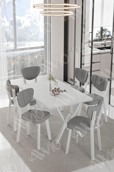 AVVİO ALİZE ELMA Sandalye 80x140 Yemek Masası Mutfak Masası 6 Kişilik Masa Sandalye Takım - Resim 2