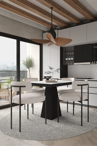 AVVİO Lago Siyah Lake Mdf Ayak 80x80 Yemek Masası Mutfak Masası 4 Kişilik Masa Takımı Teddy Sandalye - Resim 2