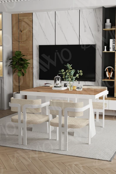 AVVİO Lato Lake Mdf Ayak Tokyo Demonte Sandalye 80x120 Yemek Masası Mutfak Masası 4 Kişilik - Resim 2