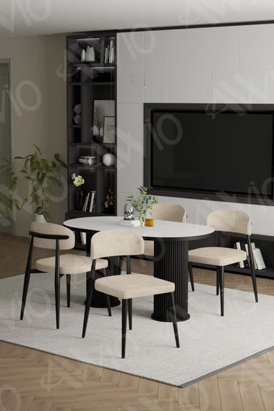 AVVİO EGOS  PTT Ayak  Siyah Polo Metal Sandalye 80X140 Yemek Masası Mutfak Masası Masa Sandalye Takımı - Resim 2