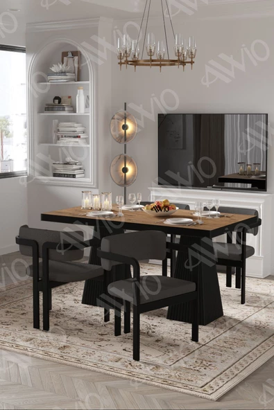 AVVİO Valery Lake Mdf Ayak Tokyo Demonte Sandalye 80x120 Yemek Masası Mutfak Masası 4 Kişilik - Resim 2