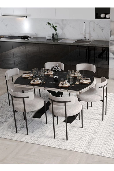 AVVİO Wella Lak Panel 80x130 Açılır Yemek Masası Mutfak Masası 6 Kişilik Masa Sandalye Takımı - Resim 2