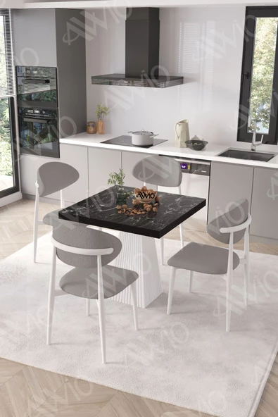 AVVİO FLOYD  Beyaz Polo Metal Sandalye 90X90 Kare  Yemek Masası Mutfak Masası Masa Sandalye Takımı - Resim 2