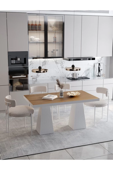 AVVİO FİARE Lake MDF Ayak Teddy Sandalye 80x140 Yemek Masası Mutfak Masası 4 Kişilik Masa Sandalye Takım ürün görseli