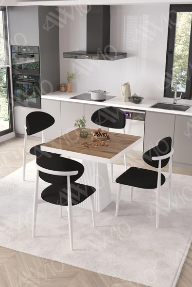 AVVİO Elizya Beyaz Polo Metal Sandalye 90X90 Kare  Yemek Masası Mutfak Masası Masa Sandalye Takımı - Resim 2