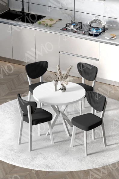 AVVİO Blanca Beyaz Elma Sandalye90X90 Yuvarlak Yemek Masası Mutfak Masası 4 Kişilik Masa Sandalye Takımı - Resim 2
