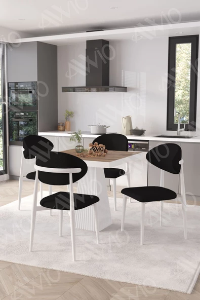 AVVİO Elizya Beyaz Polo Metal Sandalye 90X90 Kare  Yemek Masası Mutfak Masası Masa Sandalye Takımı ürün görseli