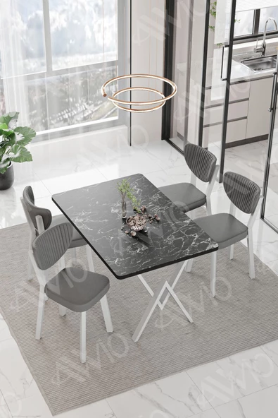 AVVİO Lionel Beyaz Elma Sandalye 80x120 Yemek Masası Mutfak Masası 4 Kişilik Masa Sandalye Takımı ürün görseli