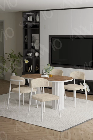 AVVİO LYON  Beyaz PTT Ayak Polo Metal Sandalye 80X140 Yemek Masası Mutfak Masası Masa Sandalye Takımı - Resim 2