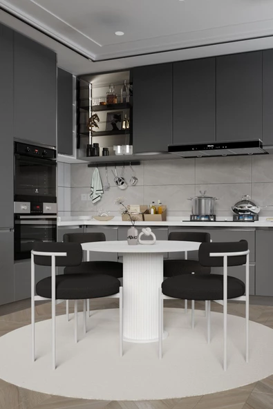 AVVİO ARES PTT Lake MDF Ayak 4'lü Teddy Sandalye 90X90  Masa Sandalye Takımı ( SANDALYE  BUKLE KUMAŞ) - Resim 2