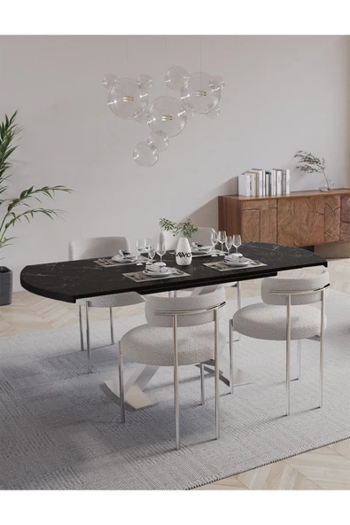 AVVİO PIERO Lak Panel  80x130 Açılır Yemek Masası Mutfak Masası 4 Kişilik Masa Sandalye Takımı - Resim 2