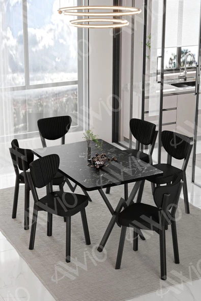 AVVİO MİDA  ELMA Sandalye 80x140 Yemek Masası Mutfak Masası 6 Kişilik Masa Sandalye Takım - Resim 2