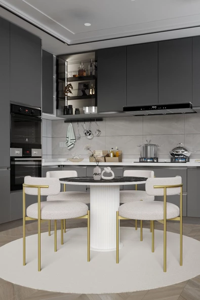 AVVİO ARMONY  PTT Lake MDF Ayak 4'lü Teddy Sandalye 90X90  Masa Sandalye Takımı ( SANDALYE  BUKLE KUMAŞ) - Resim 2