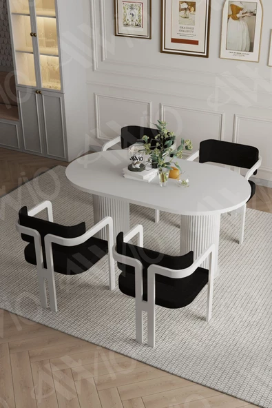 AVVİO Caren Ptt Lake Mdf Ayak 4'lü Tokyo Metal Demonte Sandalye 80x140 Masa Sandalye Takımı ürün görseli