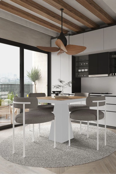 AVVİO SAVANA  Beyaz Lake MDF Ayak  90x90 Yemek Masası Mutfak Masası 4 Kişilik Masa Takımı Teddy Sandalye - Resim 2