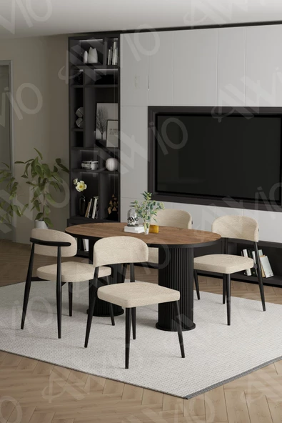 AVVİO EGOS  PTT Ayak  Siyah Polo Metal Sandalye 80X140 Yemek Masası Mutfak Masası Masa Sandalye Takımı - Resim 2