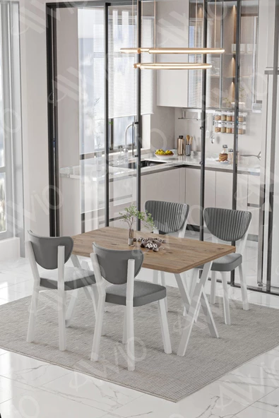 AVVİO Lionel Beyaz Elma Sandalye 80x120 Yemek Masası Mutfak Masası 4 Kişilik Masa Sandalye Takımı - Resim 2