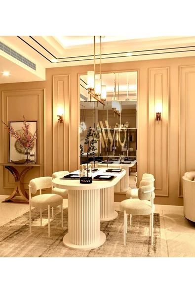 AVVİO Lizy Beyaz Ptt Silindir Ayak 80x140 Yemek Masası Mutfak Masası Masa Sandalye Takımı(KADİFE KUMAŞ) - Resim 2