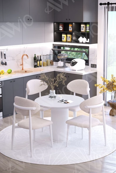 AVVİO MARCO PTT Ayak BEYAZ Polo Metal Sandalye 90X90 Yemek Masası Mutfak Masası Masa Sandalye Takımı ürün görseli