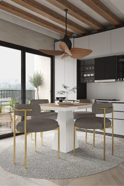 AVVİO ARONA  Beyaz Lake MDF Ayak  90x90 Yemek Masası Mutfak Masası 4 Kişilik Masa Takımı Teddy Sandalye - Resim 2