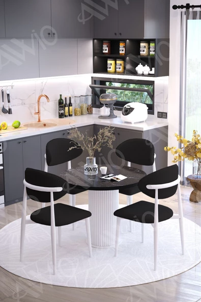 AVVİO ALDO PTT Ayak BEYAZ Polo Metal Sandalye 90X90 Yemek Masası Mutfak Masası Masa Sandalye Takımı ürün görseli