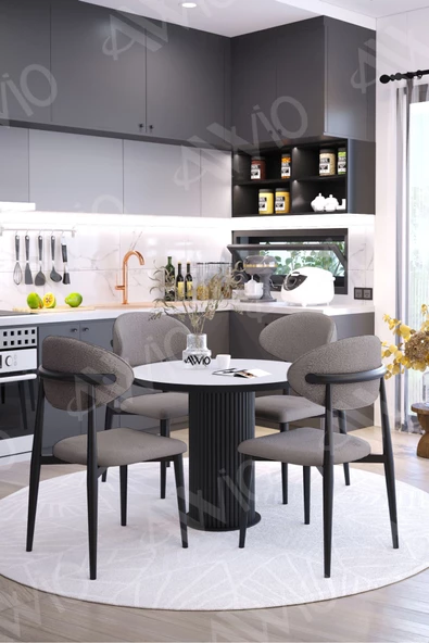 AVVİO AFYA PTT Ayak SİYAH Polo Metal Sandalye 90X90 Yemek Masası Mutfak Masası Masa Sandalye Takımı - Resim 2