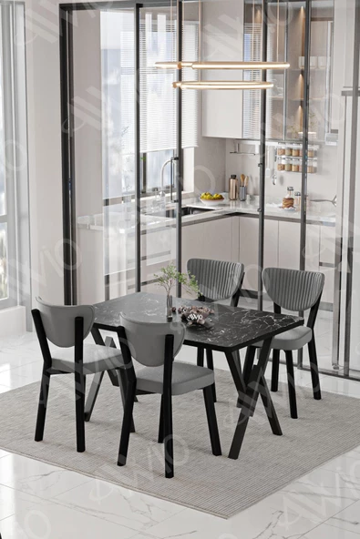 AVVİO Pedra ELMA Sandalye 80x120 Yemek Masası Mutfak Masası 4 Kişilik Masa Sandalye Takımı - Resim 2