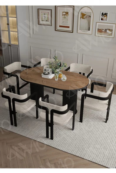 AVVİO Ptt Lake Mdf Ayak 6'lı Tokyo Metal Demonte Sandalye 80x160 Masa Sandalye Takımı ürün görseli