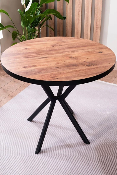 AVVİO Elma Yuvarlak Ceviz Mutfak Masa Takımı 4 Sandalyeli Salon Yemek Masa Takımı - Resim 2