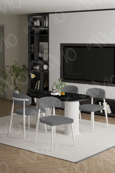 AVVİO LAVİN Beyaz PTT Ayak Polo Metal Sandalye 80X140 Yemek Masası Mutfak Masası Masa Sandalye Takımı - Resim 2